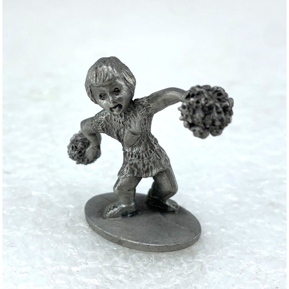 Vintage 1978 Spoontiques Pewter Cheerleader‎ Pom Poms Miniature 1" Figurine, K21
